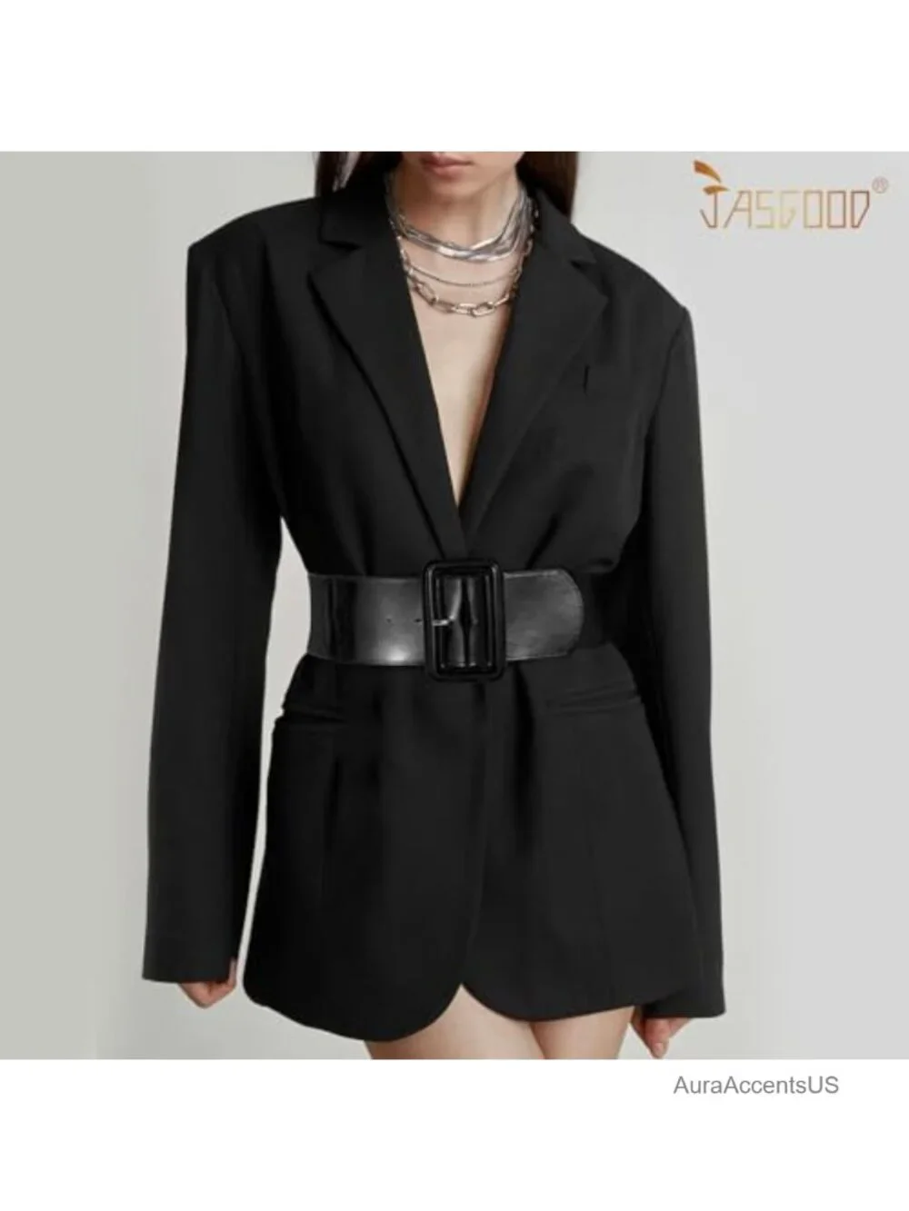 Wide Stretchy Elastic Waist Belt with Patent Square Buckle